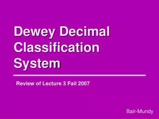Dewey Decimal Classification System