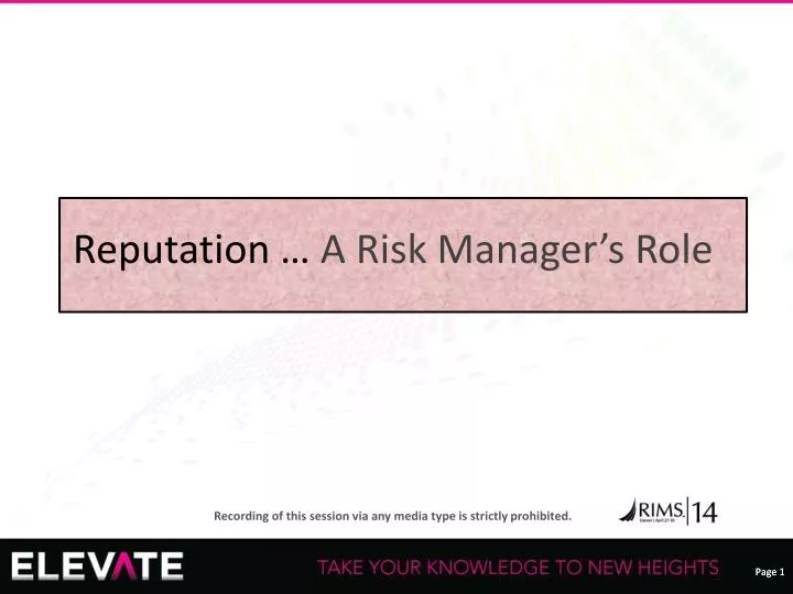 reputation a risk manager s role