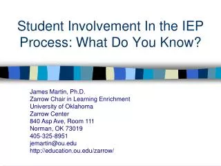 Student Involvement In the IEP Process: What Do You Know?
