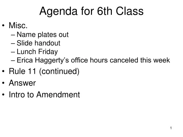 agenda for 6th class