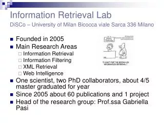 Information Retrieval Lab DiSCo – University of Milan Bicocca viale Sarca 336 Milano