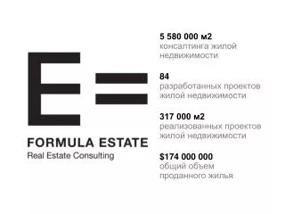 5 580 000 м2 консалтинга жилой недвижимости 84 разработанных проектов жилой недвижимости
