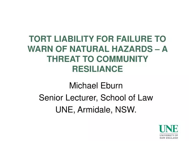 tort liability for failure to warn of natural hazards a threat to community resiliance