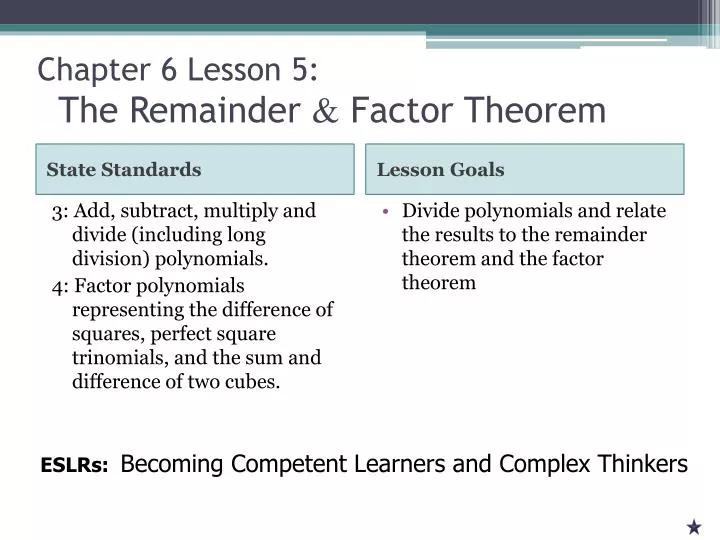 chapter 6 lesson 5 the remainder factor theorem