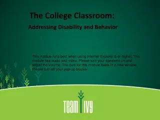 The College Classroom: Addressing Disability and Behavior