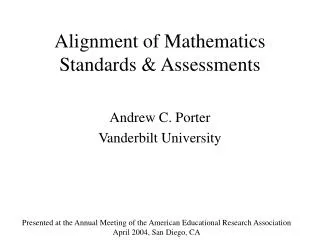 Alignment of Mathematics Standards &amp; Assessments