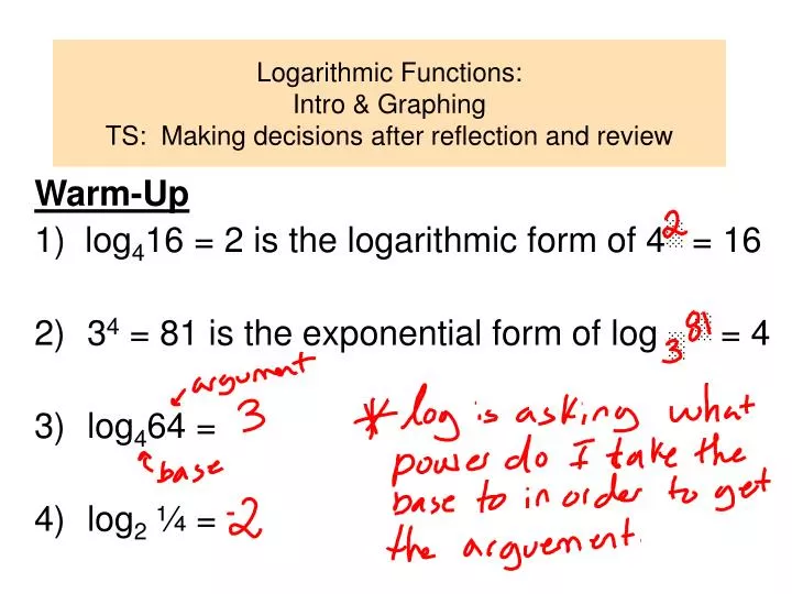 logarithmic functions intro graphing ts making decisions after reflection and review