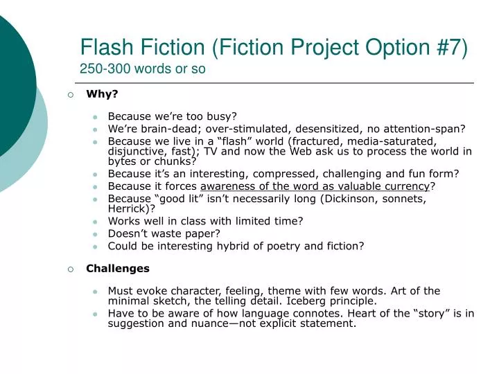 flash fiction fiction project option 7 250 300 words or so