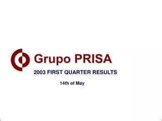 2003 FIRST QUARTER RESULTS