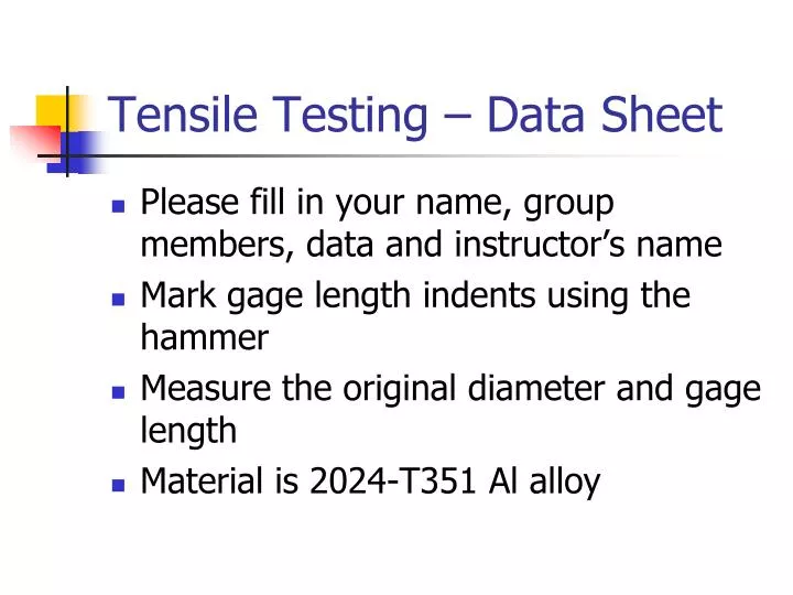 tensile testing data sheet