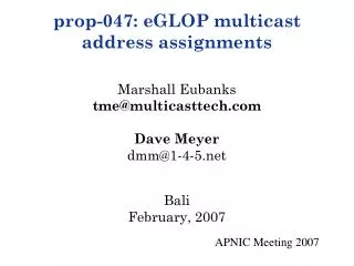 Multicast and Addressing
