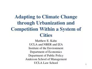 Adapting to Climate Change through Urbanization and Competition Within a System of Cities
