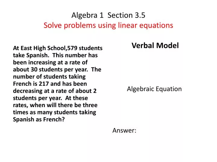 algebra 1 section 3 5 solve problems using linear equations