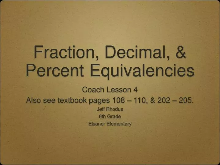 fraction decimal percent equivalencies