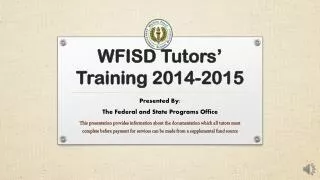 WFISD Tutors’ Training 2014-2015