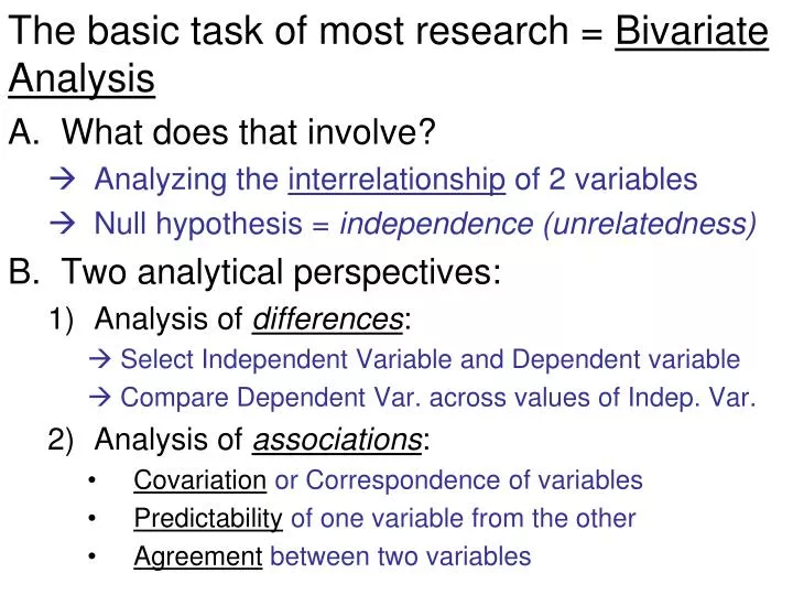 the basic task of most research bivariate analysis