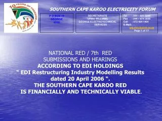 NATIONAL RED / 7th RED SUBMISSIONS AND HEARINGS ACCORDING TO EDI HOLDINGS