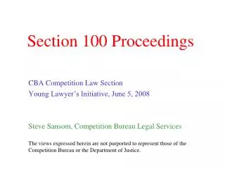 Section 100 Proceedings