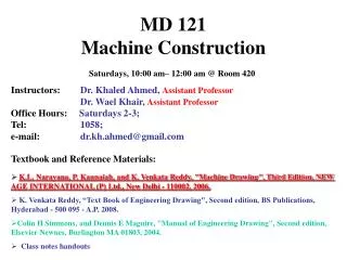 MD 121 Machine Construction