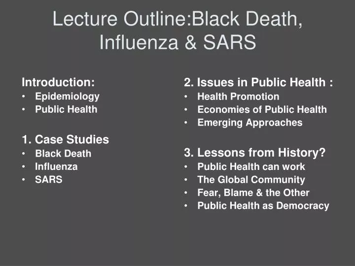 lecture outline black death influenza sars
