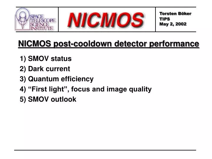 nicmos post cooldown detector performance