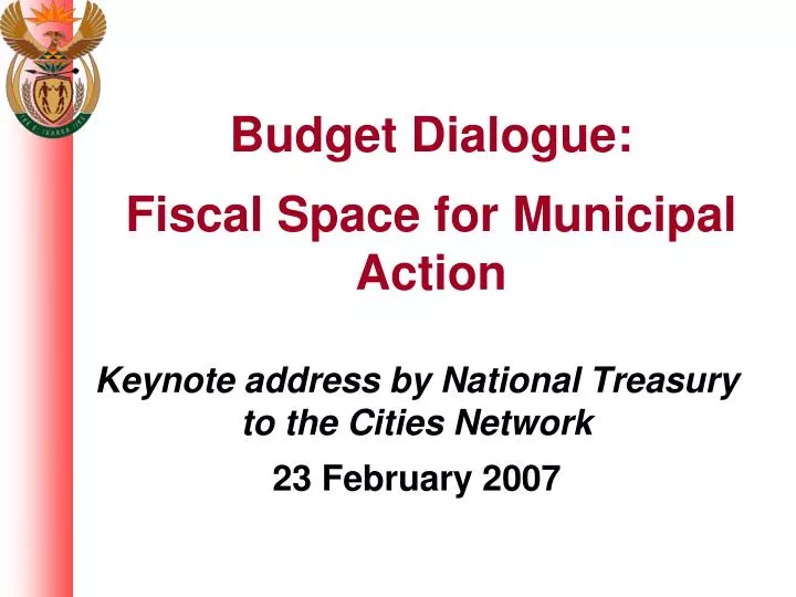 keynote address by national treasury to the cities network 23 february 2007