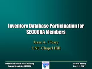 Inventory Database Participation for SECOORA Members
