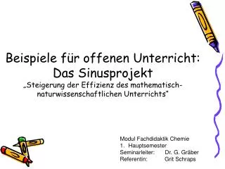 Modul Fachdidaktik Chemie Hauptsemester Seminarleiter:	Dr. G. Gräber