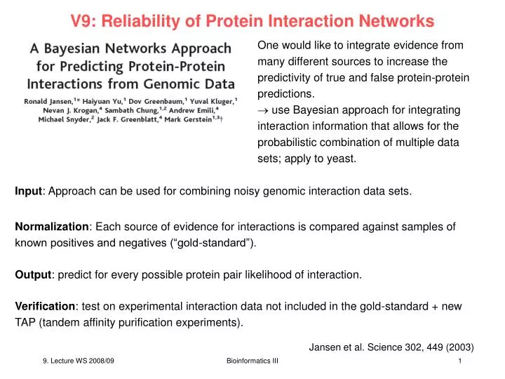 v9 reliability of protein interaction networks