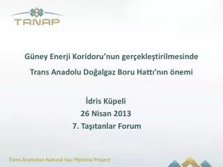 Güney Enerji Koridoru’nun gerçekleştirilmesinde Trans Anadolu Doğalgaz Boru Hattı’nın önemi