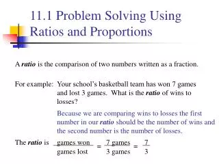 11.1 Problem Solving Using Ratios and Proportions
