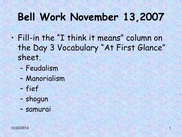 bell work november 13 2007
