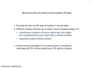 Reconstruction of continuously readout ITS data