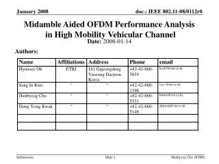 Midamble Aided OFDM Performance Analysis in High Mobility Vehicular Channel