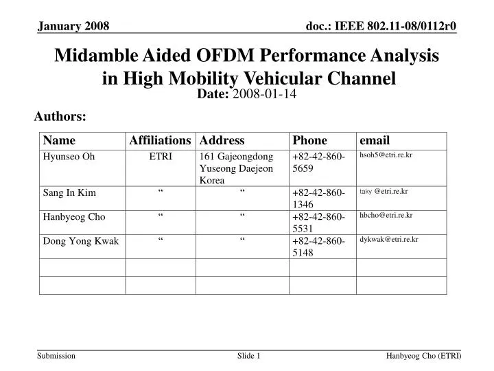 midamble aided ofdm performance analysis in high mobility vehicular channel