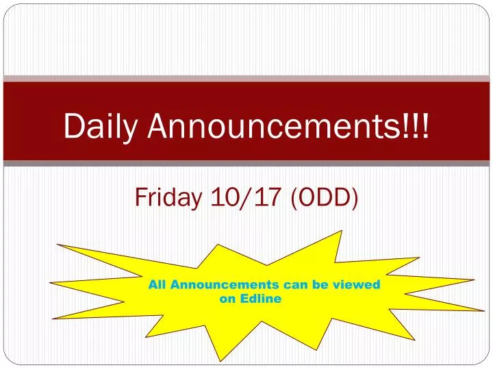 daily announcements friday 10 17 odd