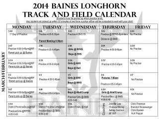 2014 Baines Longhorn 	 Track and Field calendar