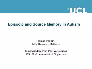Episodic and Source Memory in Autism
