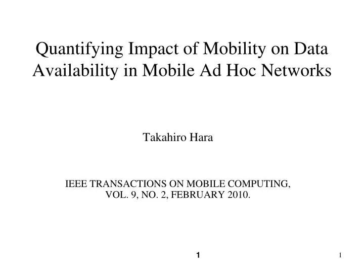 quantifying impact of mobility on data availability in mobile ad hoc networks