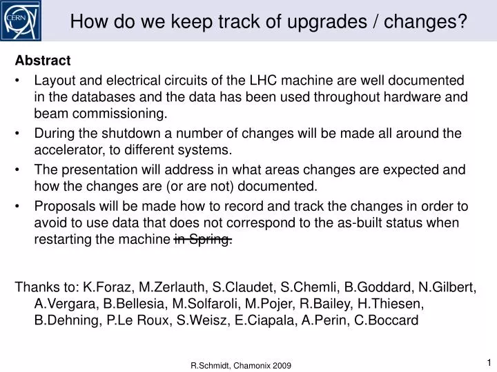 how do we keep track of upgrades changes