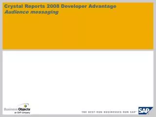 Crystal Reports 2008 Developer Advantage Audience messaging