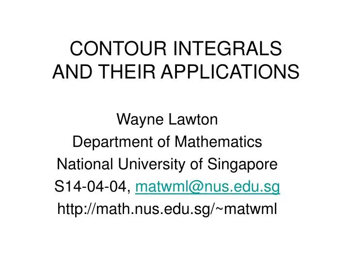 contour integrals and their applications