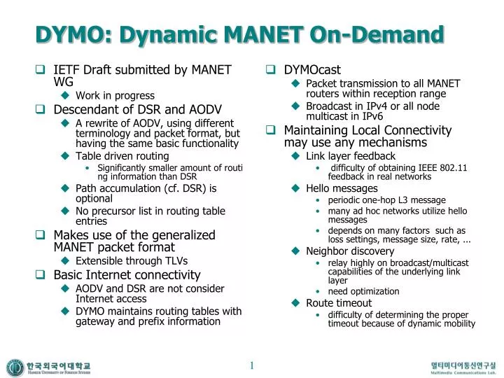 dymo dynamic manet on demand