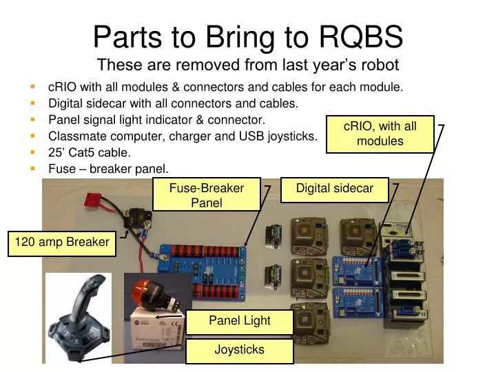 parts to bring to rqbs these are removed from last year s robot
