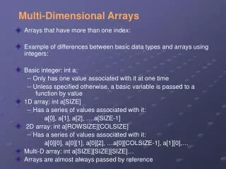 Multi -Dimensional Arrays