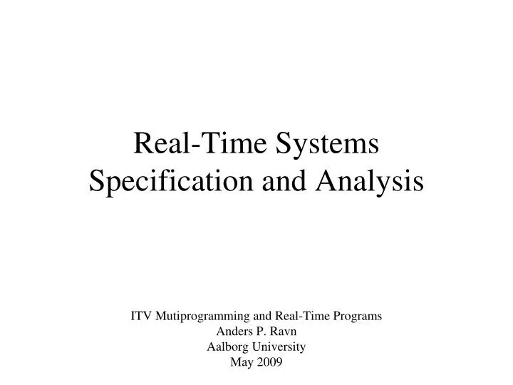 real time systems specification and analysis
