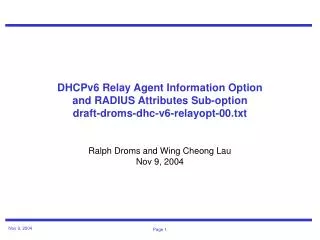 Ralph Droms and Wing Cheong Lau Nov 9, 2004