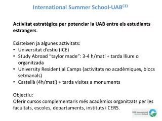 International Summer School-UAB CEI