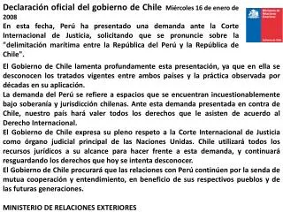 Declaración oficial del gobierno de Chile Miércoles 16 de enero de 2008
