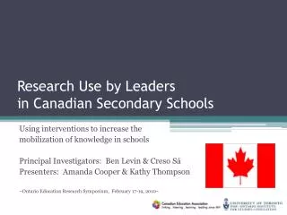 Research Use by Leaders in Canadian Secondary Schools